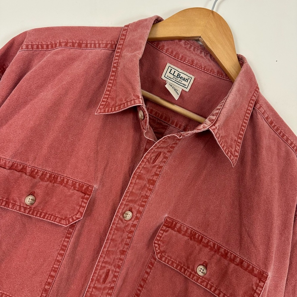 Vintage L.L.Bean Sunwashed Canvas Shirt Faded Red Pockets Button Up Mens XL